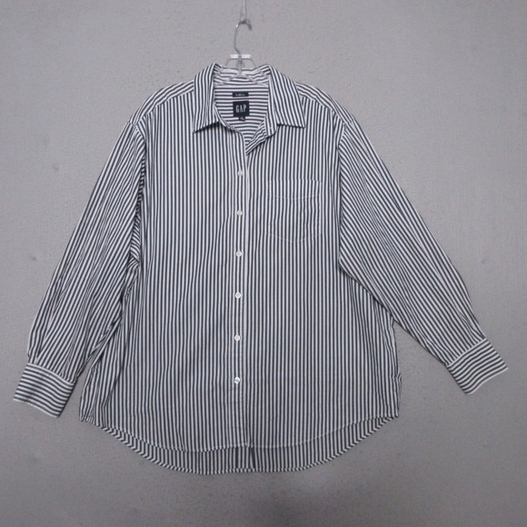 GAP The Big Shirt Women Medium Stripe Blue White Oversized Button Organic Cotton - Picture 1 of 10